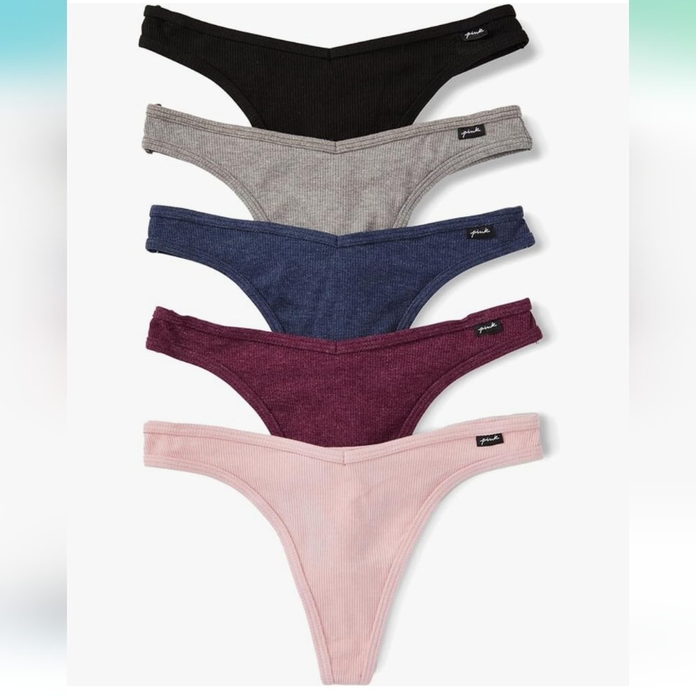 NWT Victoria's Secret PINK low-rise cotton thong panties, 5 pairs, size XL